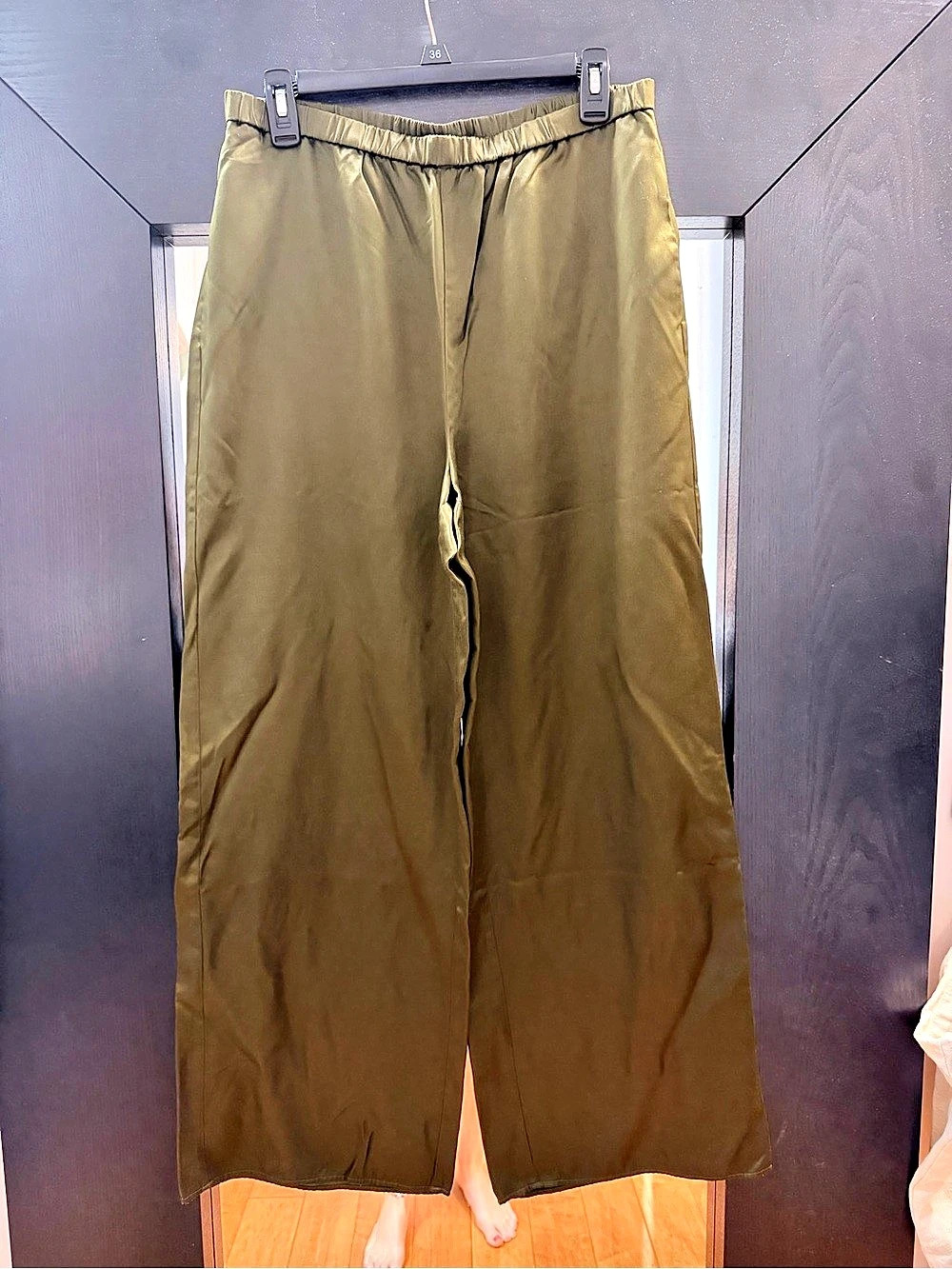 Christian Lacroix Olive Wide Leg Satin Pants Size Medium Like New